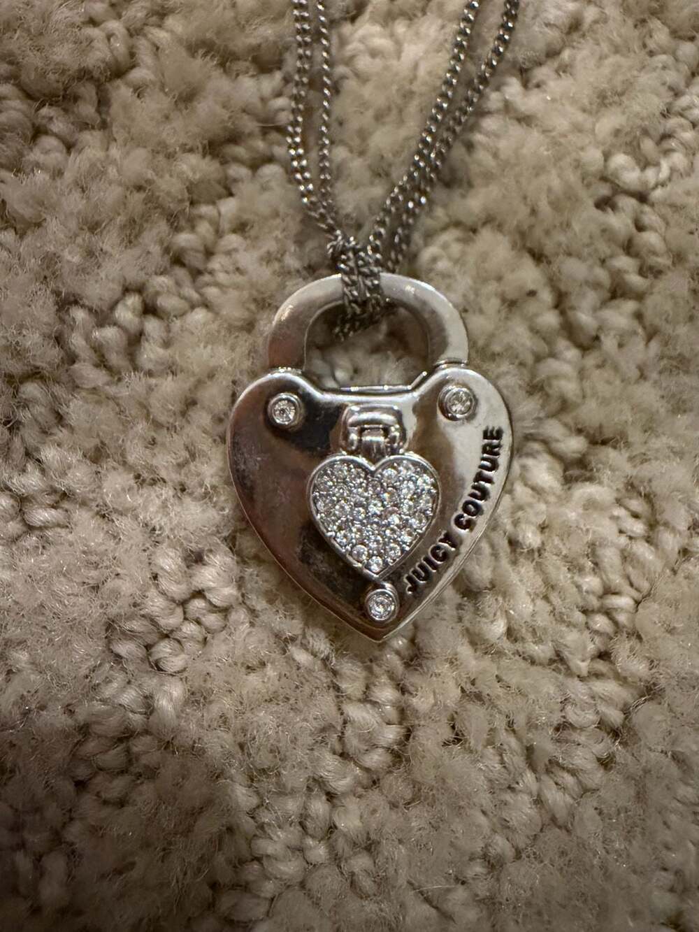Juicy Couture Dual-Strand Heart Padlock Necklace with Rhinestones